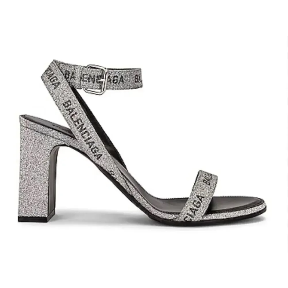 Balenciaga Round Glitter Logo Sandals Sz.38 - Picture 2 of 8